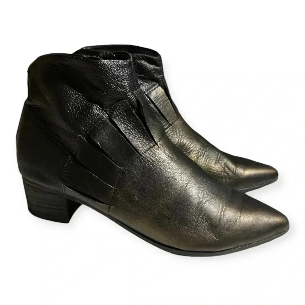 Farylrobin Women's Black Leather Ankle Boots Size 7.5 Pointed Toe Western Style
